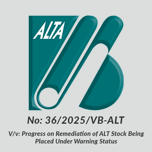 Disclosure of Information: Progress on Remediation of ALT Stock